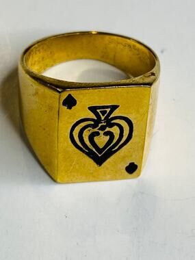 Size 9 Vintage 18k Gold Electroplate Ring Ace of Spades 17.5mm